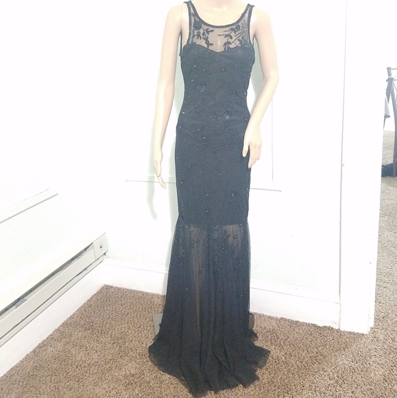 Parker black embroidered sequin gown 4 - Picture 2 of 7